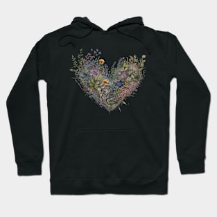 Floral Garden Botanical Print with wild flowers Heart Valentines Hoodie